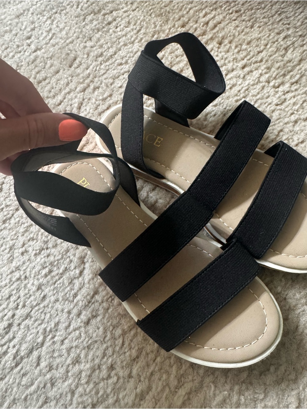 Girls children’s place black platform elastic sandal with cork bottom
